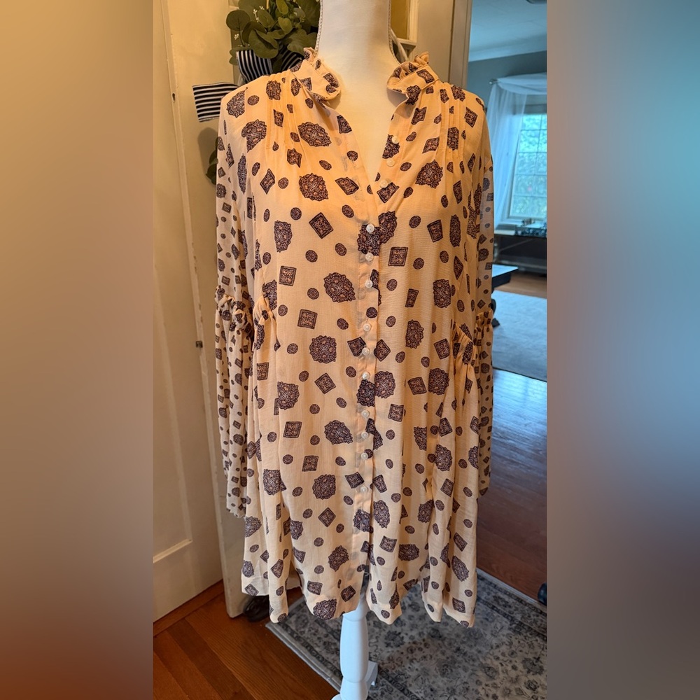 Free People Patterned Button-Up 2 piece babydoll dress